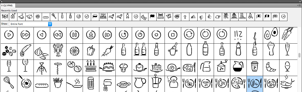 Characters of Mister K Dingbats in Glyphs panel