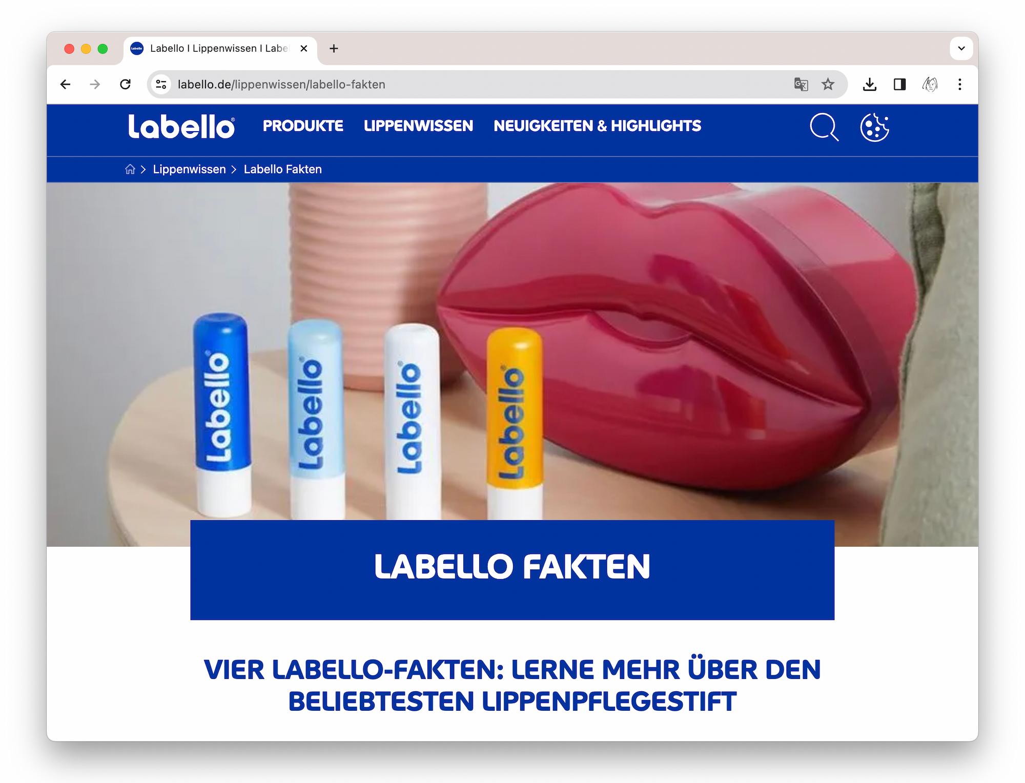 Screenshot of labello website