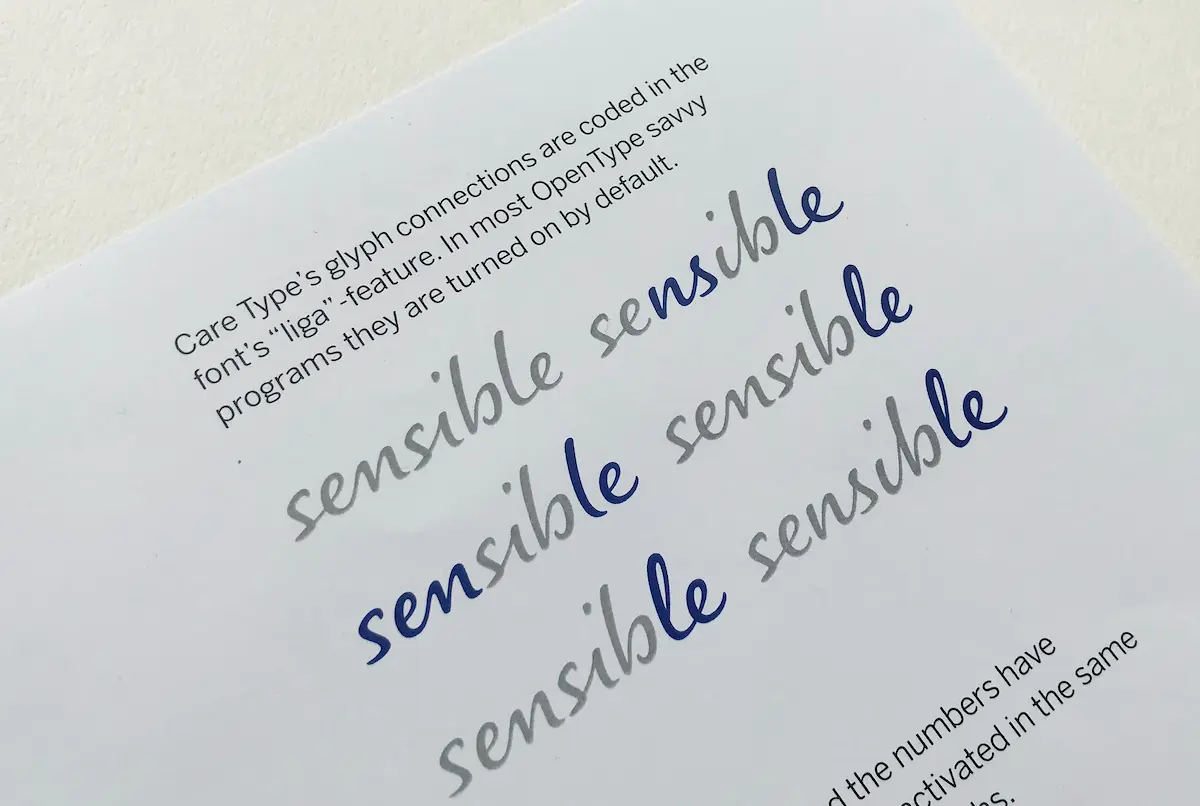 sample of Nivea Care Type font: different versions of the word sensible