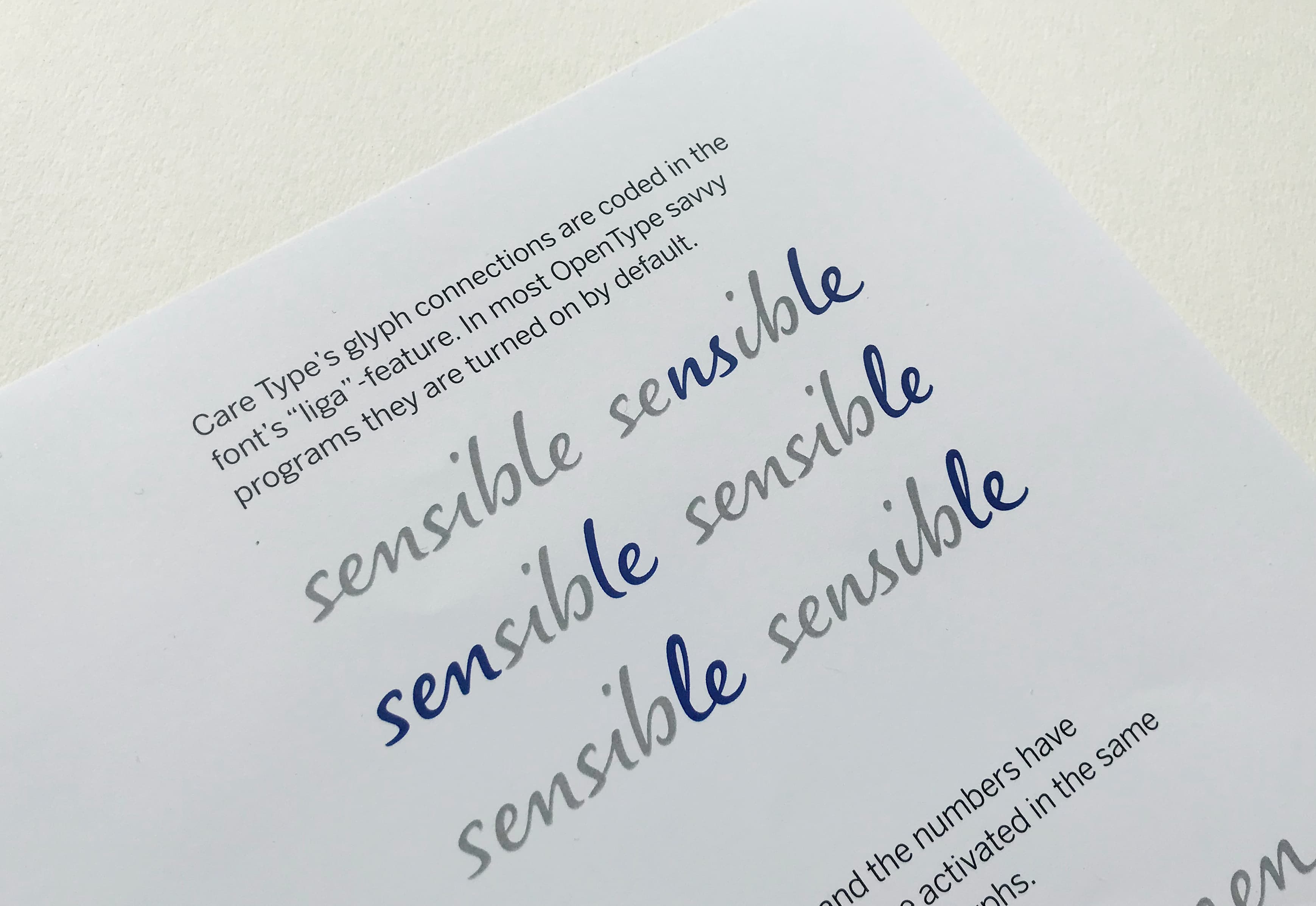 sample of Nivea Care Type font: different versions of the word sensible