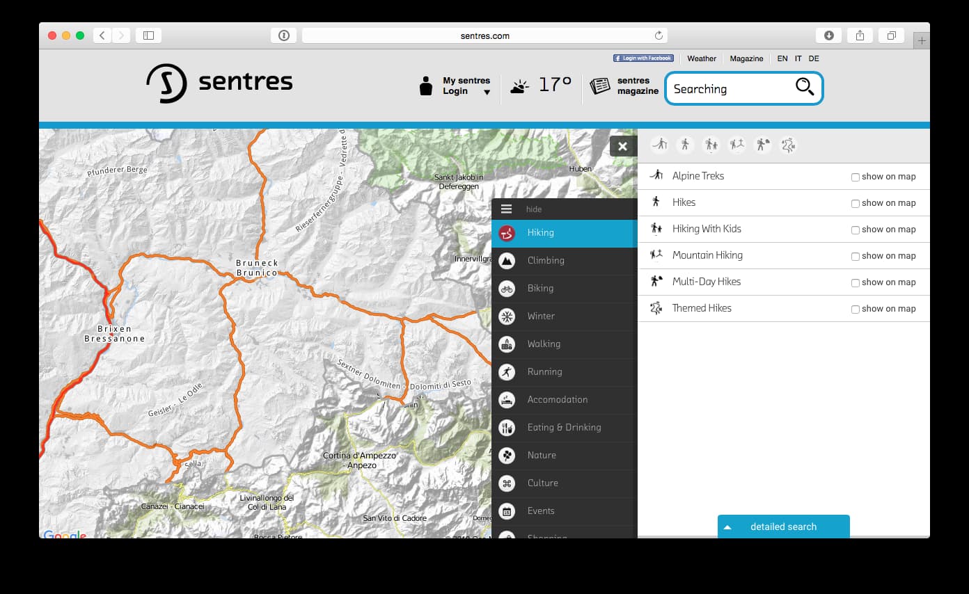 Sentres icons are used for a map navigation on the website
