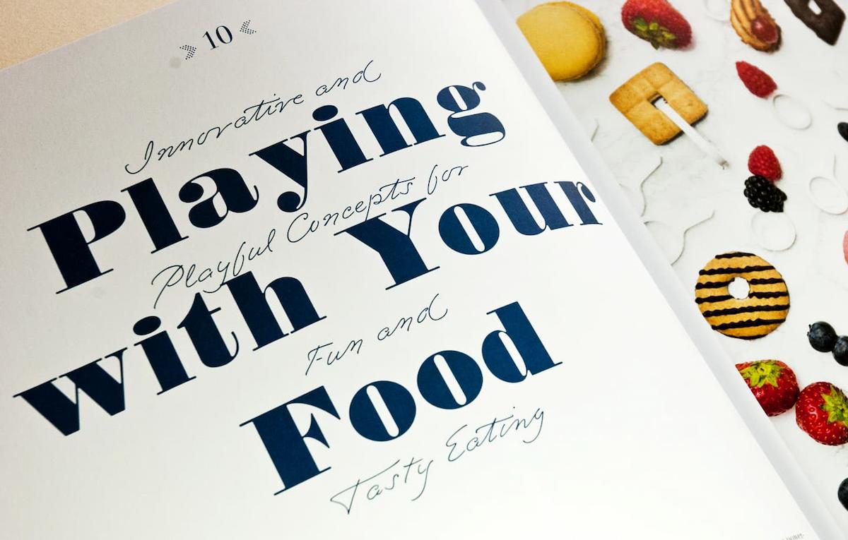 Spread with Emily In White typeface in “The Delicious” book, Gestalten publisher