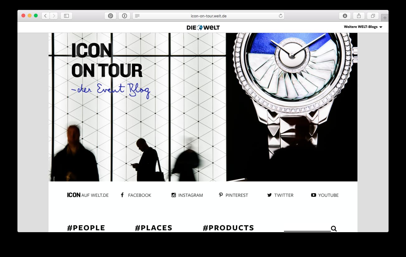 screenshot of “Icon on Tour” blog, by Die WELT